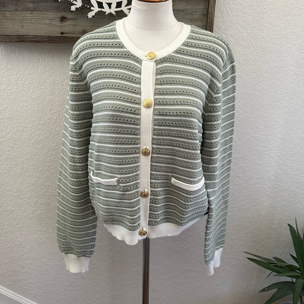 rag & bone Evelyn Sage and Cream Buttoned Cardigan‎ ladies size Large NWT